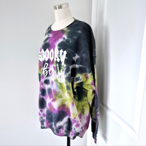 Spooky Vibes Tie-Dye Multi Crew Neck Sweatshirt Comfy Gift Fall Halloween Winter - Picture 4 of 11